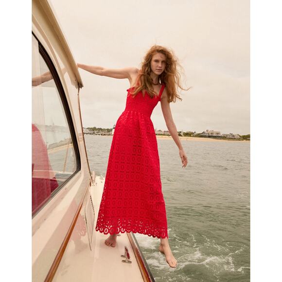 Hill House Home The Anjuli Nap Maxi Dress Poppy Lace Red Smocked - Picture 1 of 7